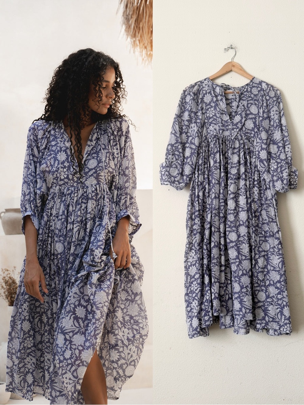 Daughters of India SMALL Kyra short sleeve midi dress in Blue Iris print